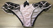 NWT Vintage Victoria's Secret Pink Black Dotted Mesh Ruffled Cheekini Panties S