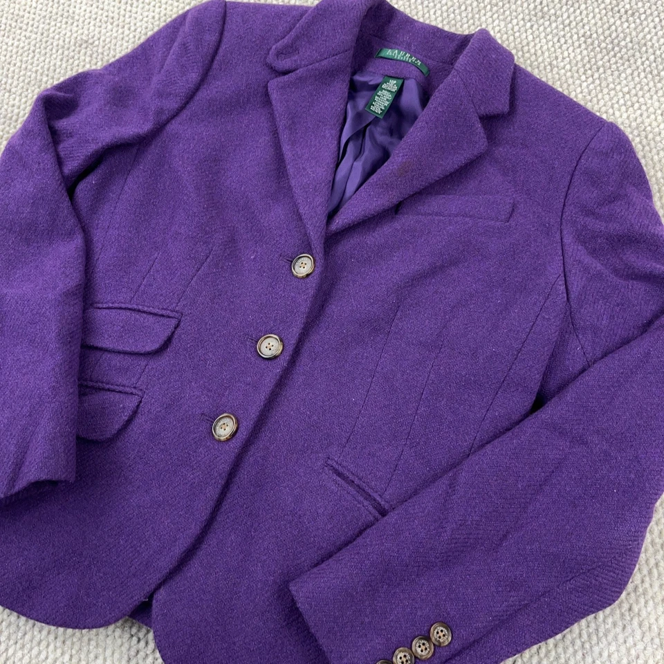 Lauren Ralph Lauren Jacket Women 10P Purple Wool Blazer Sports Coat Jacket Joker - Image 3 of 4