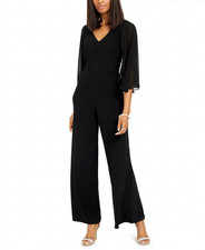 MSK Wide Leg Jumpsuit Chiffon Sleeve Size Medium Black NWT
