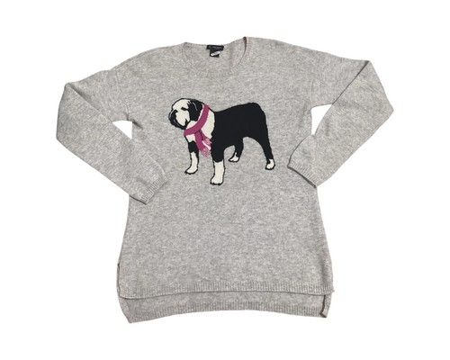 C by Bloomingdale’s 100% 2-Ply Cashmere Bulldog Sweater Gray Pink Scarf M