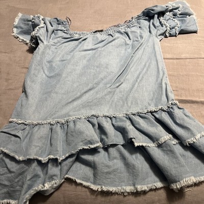 Fiore Premium Ruffle Chambray Peplum Blue Denim Off Shoulder Blouse Size Large