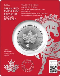 2026 Kanada 5 $ Treasured Maple Leaf Privy Horse in Coincard 1oz Silber 999 BU