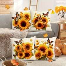 4 Pieces Modern Sunflower and Butterfly Throw Pillow Cover New Linen Home Sofa