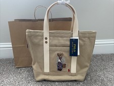 Nwt Polo Ralph Lauren Women's Canvas Polo Bear Mini Tote
