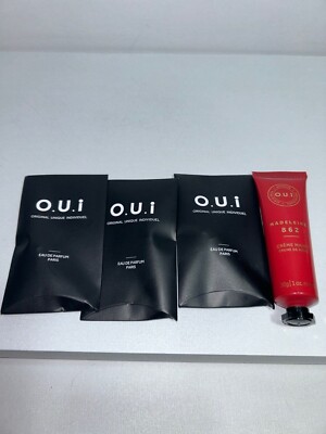 O.U.I. eau de parfum 3 Sample/Travel Size 115 and 1 Sealed Hand Cream Madeliene