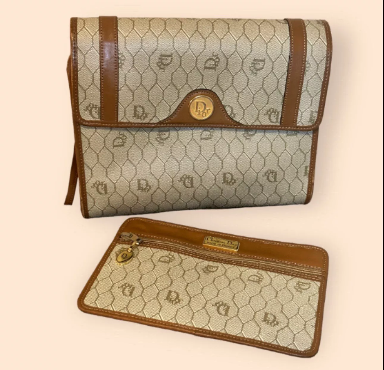 Sac bandoulière vintage Christian Dior en nid d'abeille sac à main avec poche zippée