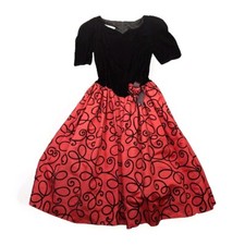 Vtg Gunne Sax Jessica McClintock Dress Juniors 9 Red Black Velvet Prom