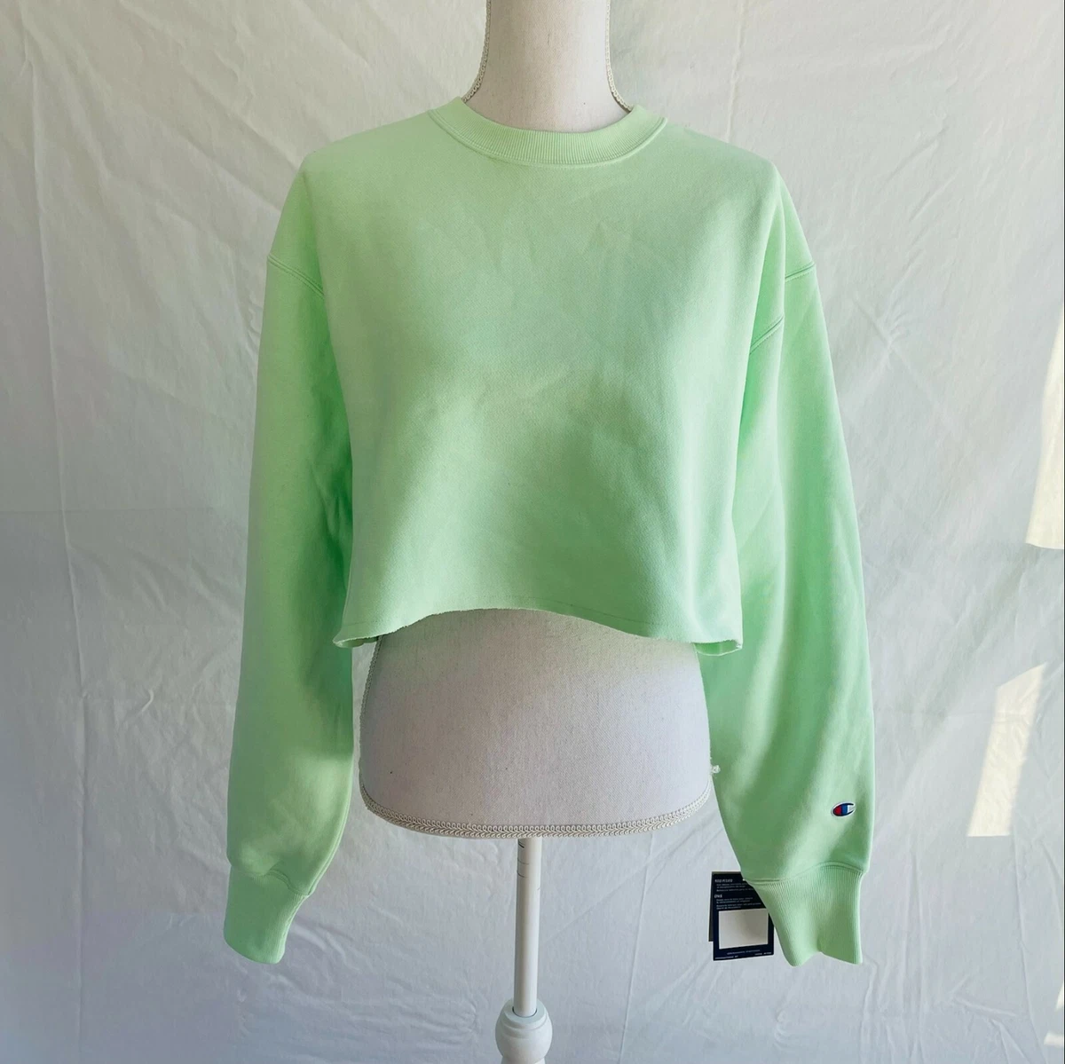 Champion Cropped Sweatshirt Reverse Weave Crew Mint Green Size