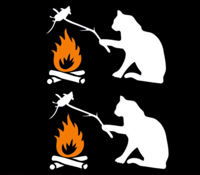Cat & Mouse Campfire White Orange Vinyl Decal Car Truck Windows RV Camper