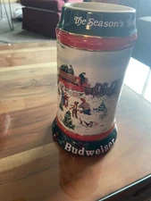 1991  Anheuser Busch  AB  Budweiser Bud Holiday Christmas Beer Stein Clydesdales