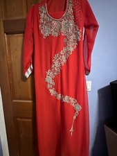 2pc Red Gold Embroidered Evening Chiffon Fancy Maxi Gown wedding Party dress MED