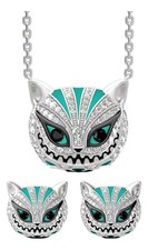 Alice in Wonderland Cheshire Cat Rhinestone Stud Earrings And Necklace Set