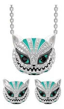 Alice in Wonderland Cheshire Cat Rhinestone Stud Earrings And Necklace Set