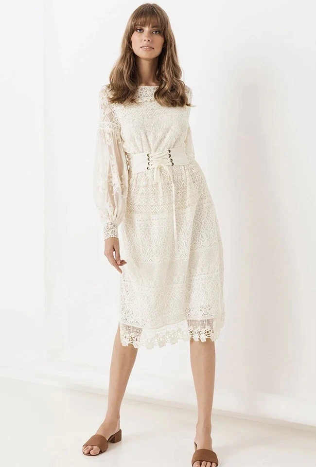 Spell & the Gypsy Dawn Lace Dress Size M Belted Cream Off White Bridal Hens - image 3 of 4