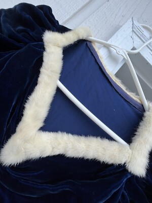 vintage⌇velvet fur dress Vintage Velvet Dress Fur Trim 30s 40s Bias Cut Ruched XS