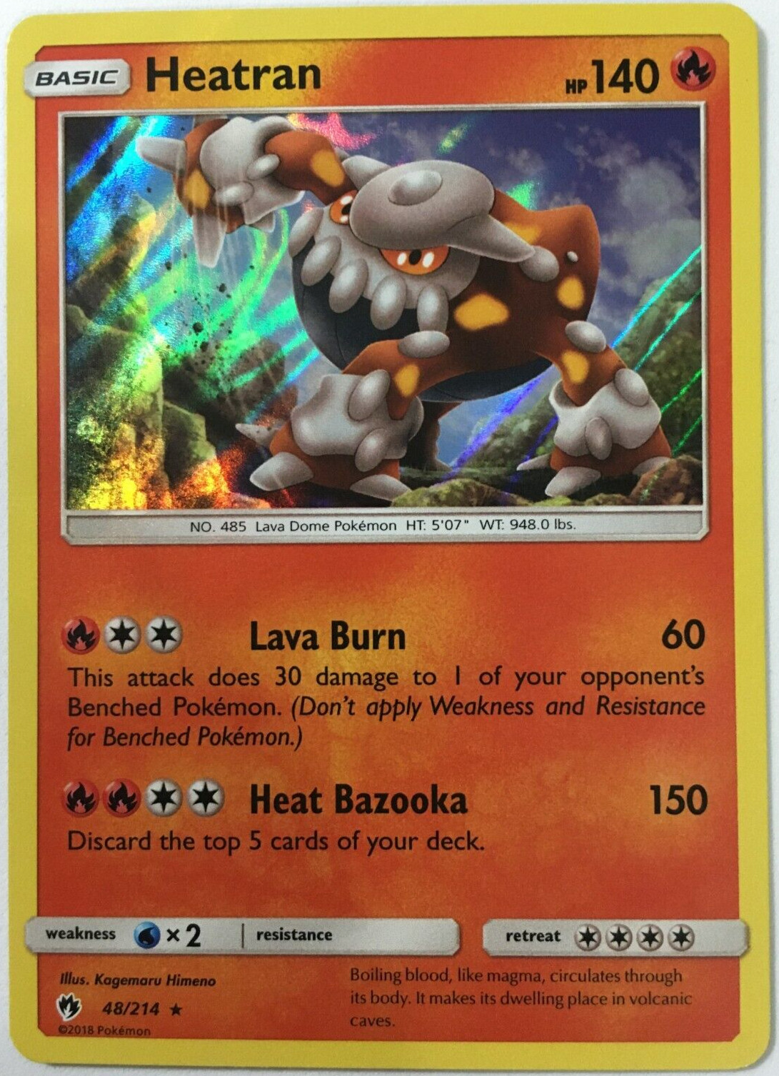 POKEMON HEATRAN 48/214 LOST THUNDER RARE HOLO NEAR MINT