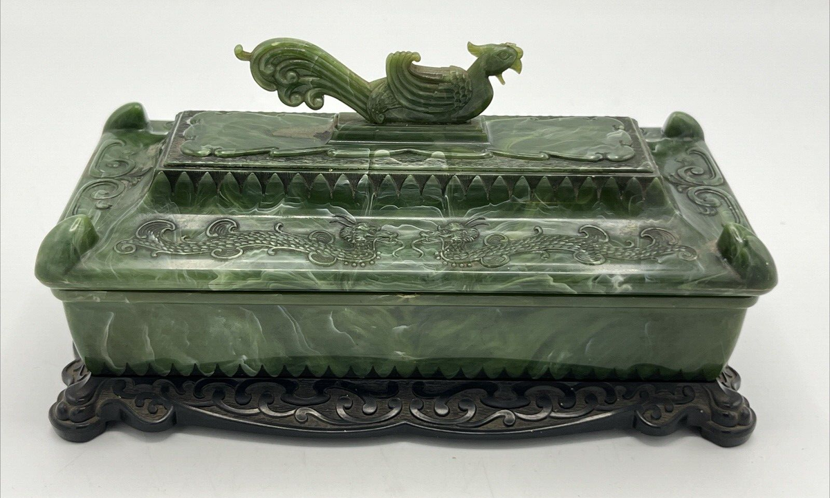 Celluloid Jewelry Dresser Box Jade Green Phoenix Dragon Asian | eBay Celluloid Jewelry Dresser Box Jade Green Phoenix Dragon Asian | eBay