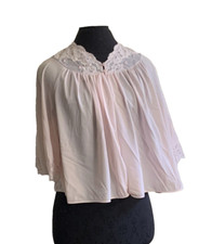 Vtg Shadowline Light Pink Nylon Bed Jacket Lounge Top Lace Button Cottage Sz S