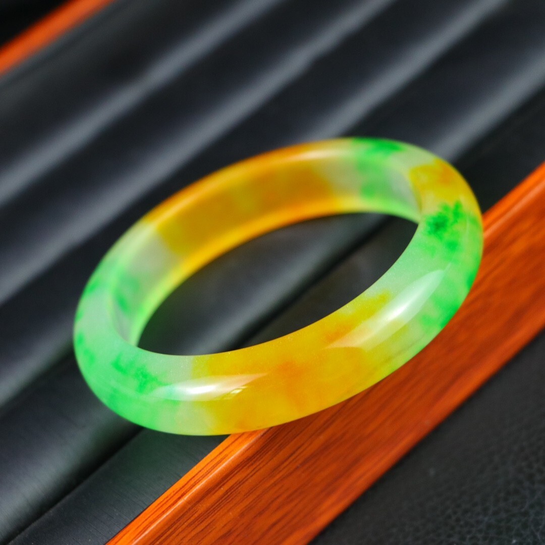 Certified Natural high Ice yellow Burmese Jade jadeite bracelet bangle 59-60mm