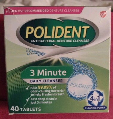 Polident Antibacterial Denture Cleanser 3 Minute Fast Stain Remover Tablets 40ct