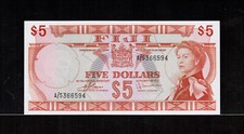Fiji $5 DOLLARS ND(1974) A/5 366594 Barnes/Tomkins  Gem UNC - Scarce