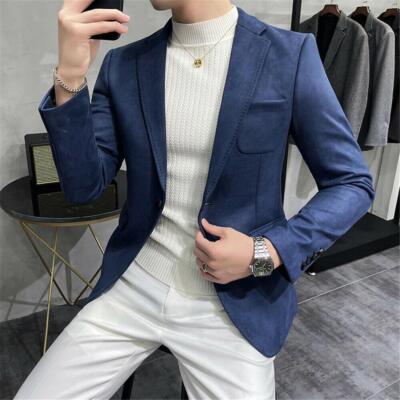Men Formal Suede Blazer Jacket Business Casual Button Slim Fit Suit Coat Tops