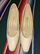 Etienne Aigner Vintage Cream Leather Pumps Block Heel Spain Womens 8M