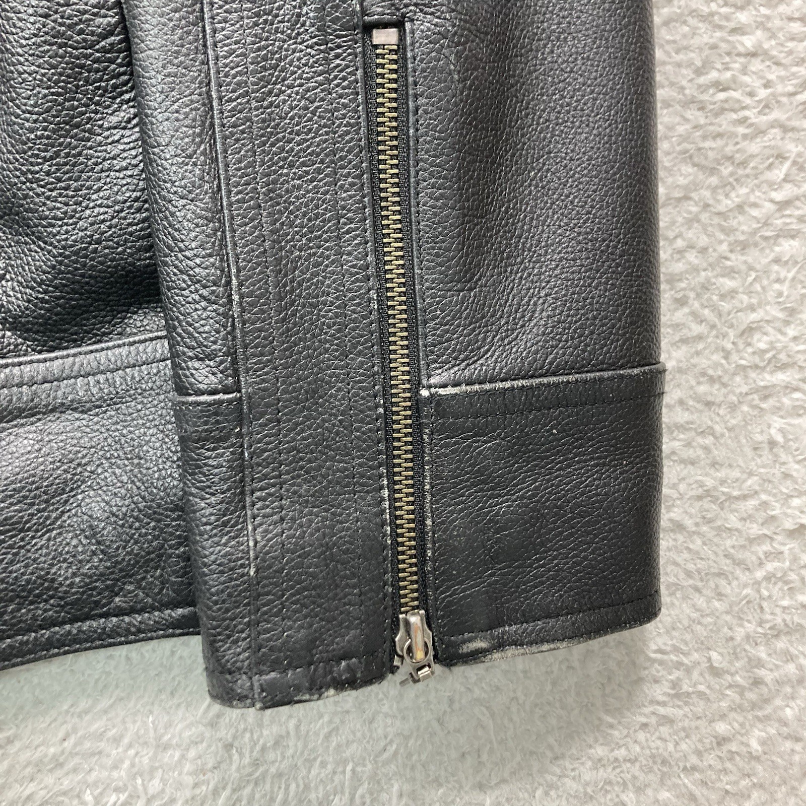 Vintage Charles Klein Leather Jacket Men XL Black Quilted Lined Zip Bomber Moto thumbnail 9