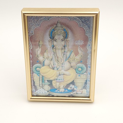 Lord Ganesha Small Wall Art Gold Frame 4" x 6" Foil Style Art Hindu God Wisdom