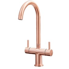 Copper / Rose Gold Swan Neck Twin Lever Contemporary Monobloc Kitchen Mixer Tap