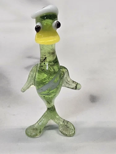 Vintage Hand Blown Miniature Art Glass Green Duck Bird Figurine Murano?