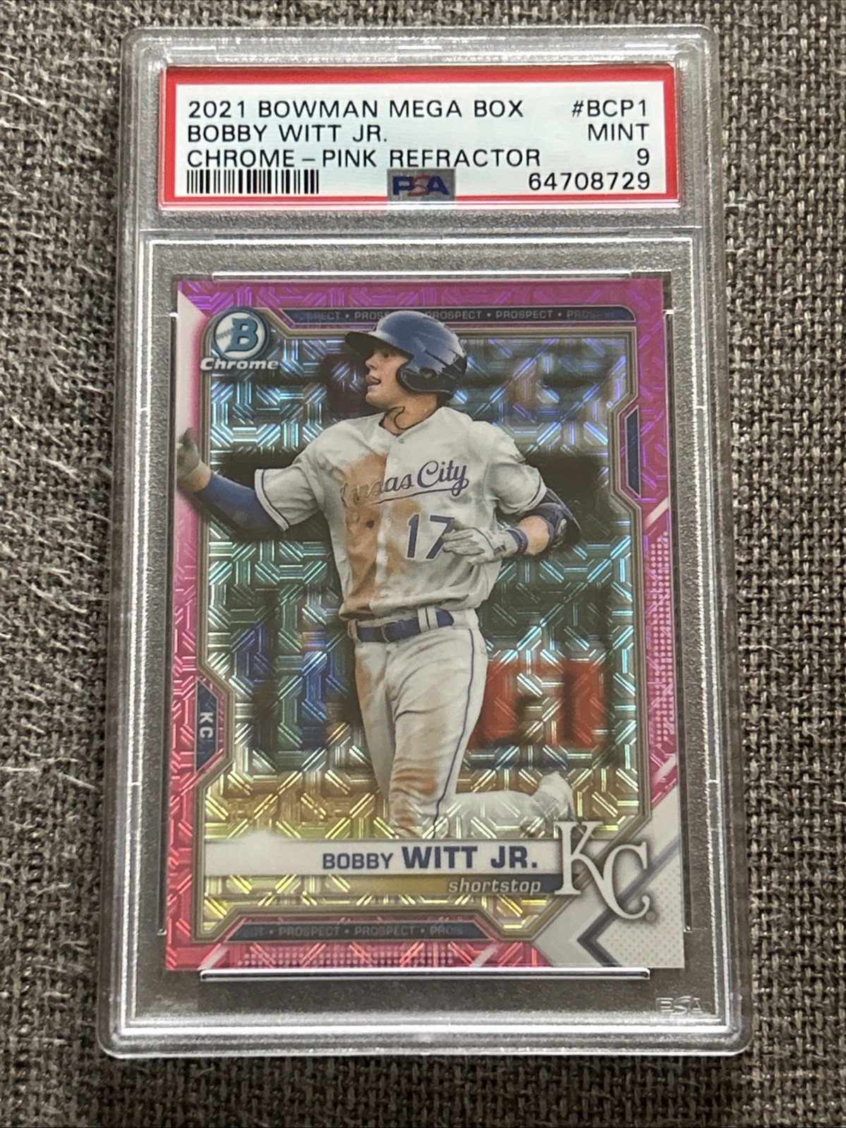 2021 Bowman Chrome PSA 9 Bobby Witt Jr Pink MOJO 💥#’d 99/199💥