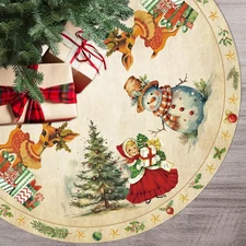 Vintage Christmas Decor Tree Skirt 48 Inch Retro Sika Deer Xmas Decorations Tree