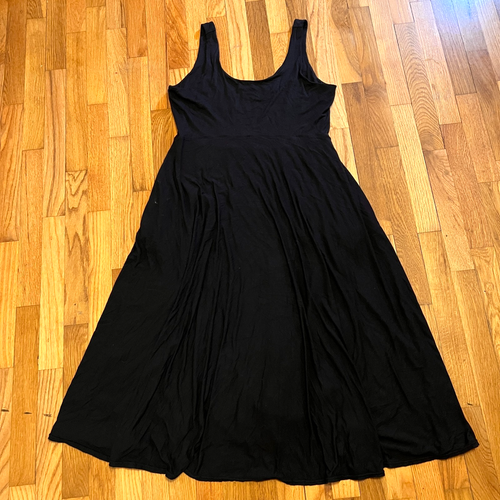 Athleta Kleid Damen XL schwarz Modal gefüttert Stretch Midi ärmellos Stretch