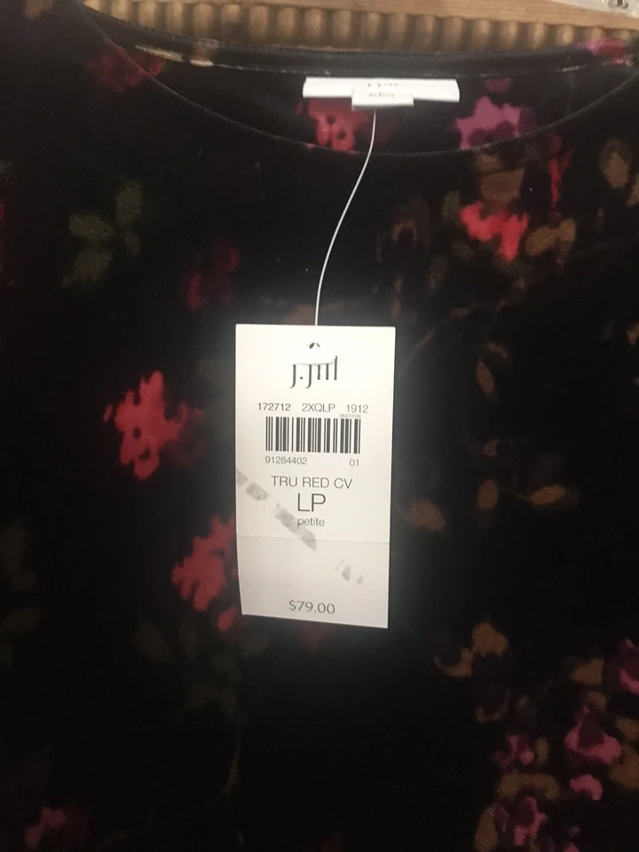 Top de terciopelo Jill talla pequeña grande negro floral terciopelo vacaciones nuevo con etiquetas PL Foto 2 de 3