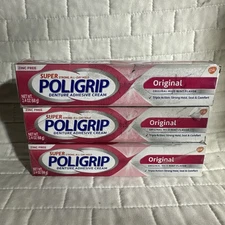 Lot of 3 Super Poligrip Original Denture Adhesive Cream 2.4 oz Zinc-Free