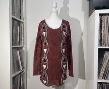 VOLCOM Crochet Knit Brown Geometric Lined Boho Long Sleeved Dress/Swim Cover L
