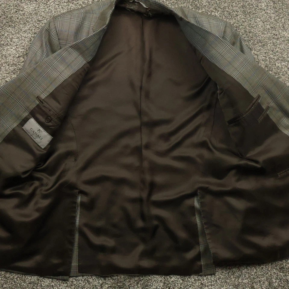 Canali Sport Coat Men's 42 Brown Plaid Wool Silk Blazer Made in Italy Tailored - Image 4 of 4