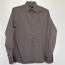 Gucci Men's Brown Long Sleeve Button Front Dress Shirt 37/14.5 Made in Italy