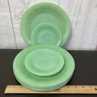 Set of 6 Thin Jadeite 9” Dinner Plates & 3 5.5” Saucers Lot Unmarked Ribbed