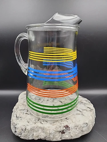 Vintage Anchor Hocking 2 Quart Lemonade Iced Tea Pitcher Fiesta Stripe Colors