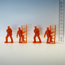 Vintage Orange Plastic Firefighter Toy Figures Set of 4