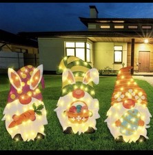 3Pcs Christmas Large Gnomes Lighted Sign Outdoor Tinsel 24x20 Inch 50 LED 21