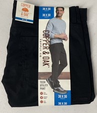 Copper Oak Mens Tech Utility Pants Straight Fit Stretch Flex Waist BLACK 36x30