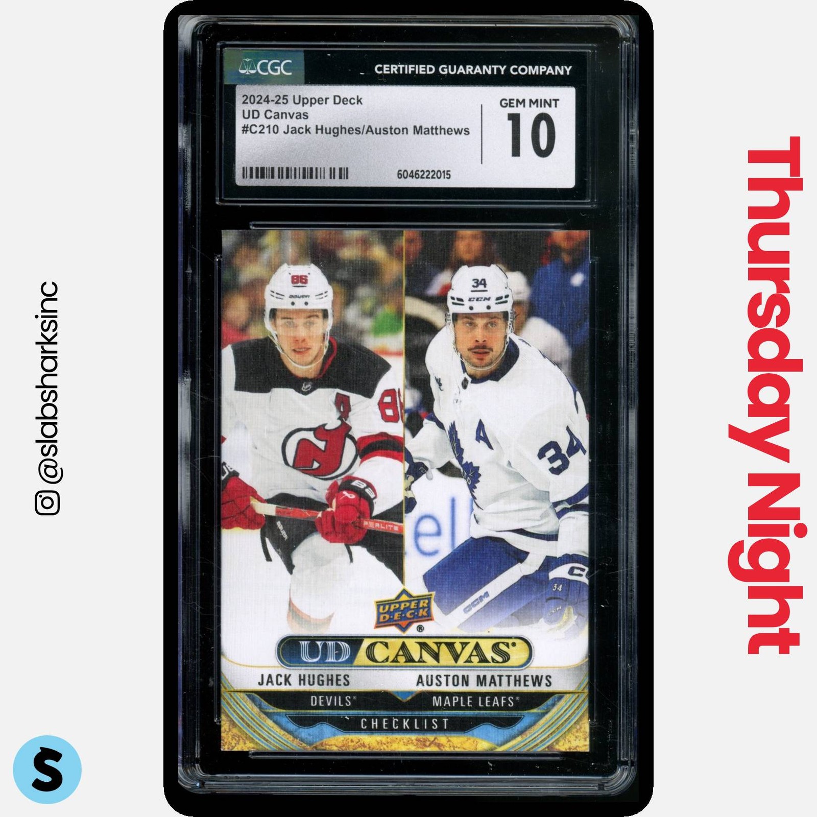2024 UPPER DECK #C210 JACK HUGHES AUSTON MATTHEWS UD CANVAS CHECKLIST CGC 10