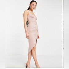 ASOS DESIGN NWT  button bodice tuck midi dress in rose pink Size US 4