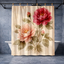 Elegant Pink Peony Floral Shower Curtain Polyester 72x72 Bathroom Decor