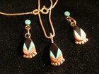 HANDMADE NATIVE AMERICAN STERLING SILVER INLAID PENDANT & EARRING SET — photo 7