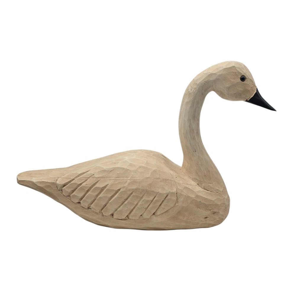 Vintage Primitive Folk Art Wood White  Hand-Carved Swan Decoy Sculpture TMC 1984 - Image 3 of 4