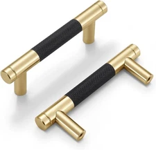 10 Pack Cabinet Handles Gold and Black 3 Inch Brass Drawer Pulls Round Bar Ca...